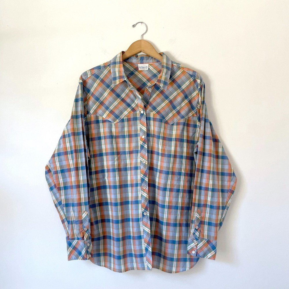 Vintage 70s Levis Western Pearl Snap‎ Plaid Shirt Large Heritage Ranch Americana